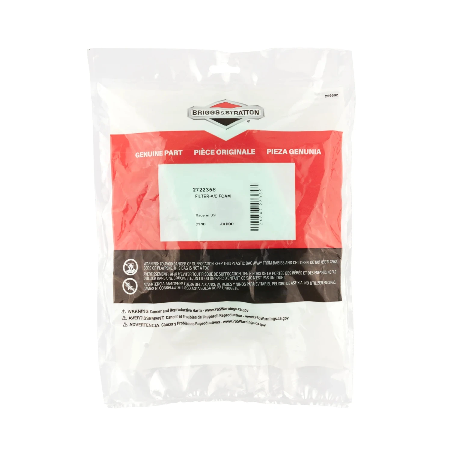 Briggs & Stratton 3-3.75hp Sprint/Classic Filter-A/C Foam 272235S 2 Briggs & Stratton 3-3.75hp Sprint/Classic Filter-A/C Foam 272235S - Image 2